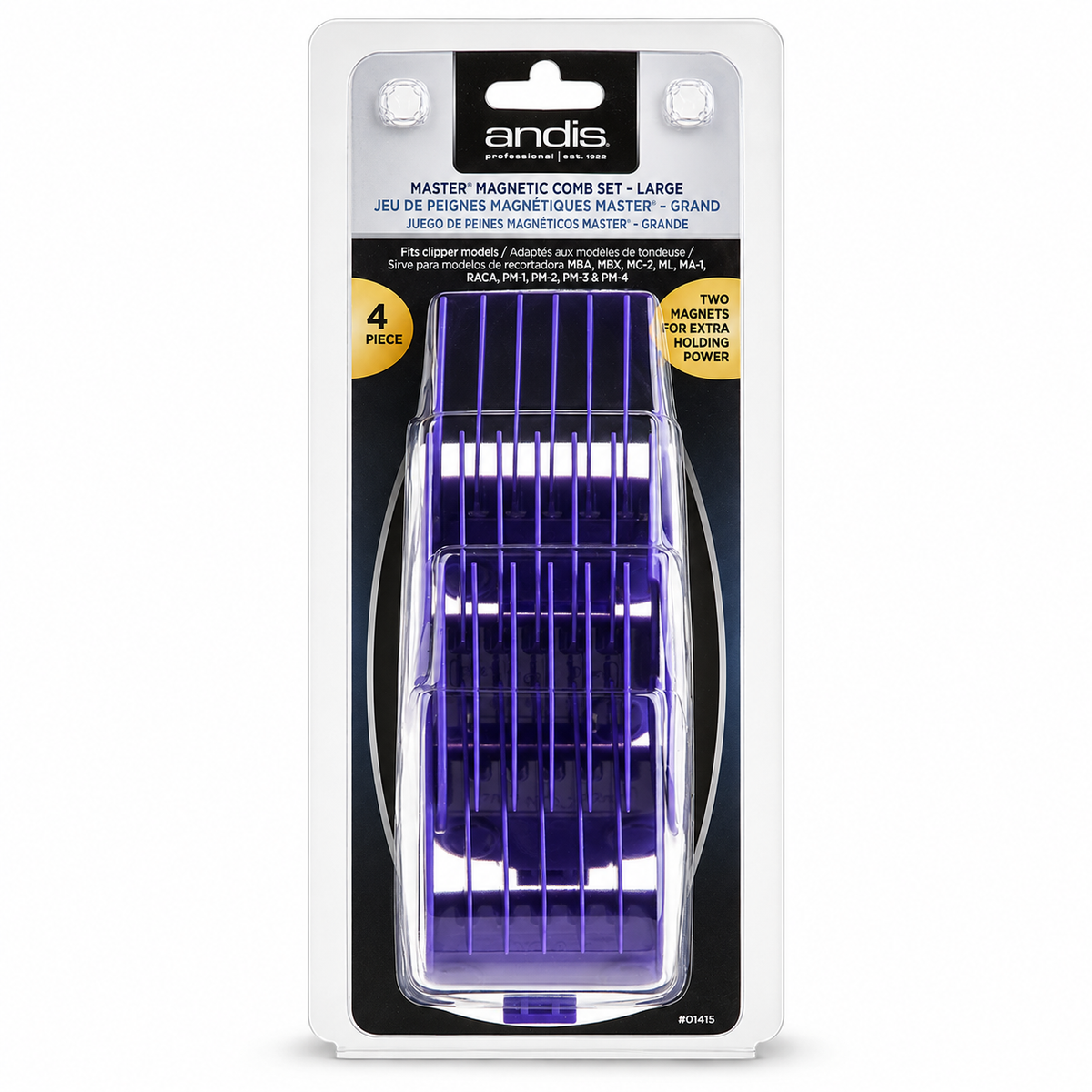 Andis Master Dual Magnet Large 4-Piece Purple Clipper Comb Set #01415