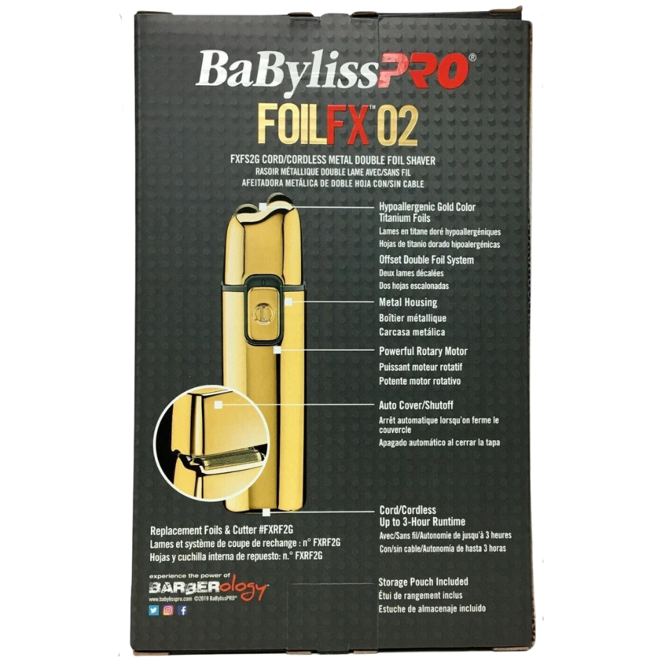 BaBylissPRO GoldFX FXFS2G – Premium Double Foil Shaver with Sleek Gold Finish, Cordless & Rechargeable
