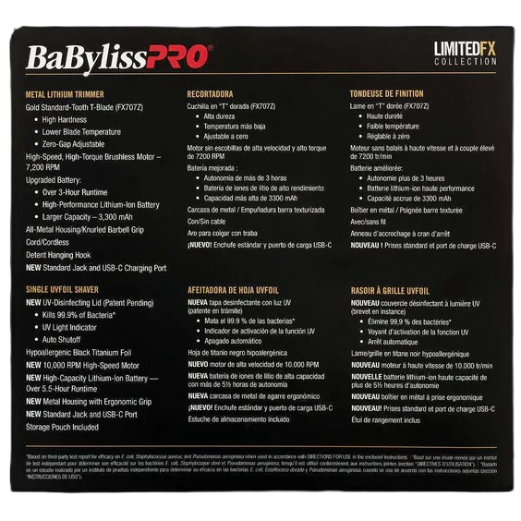 BaBylissPRO GoldFX Trimmer & Single UVFOIL Shaver Combo – FXLFHOLPKG
