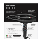BaBylissPRO RAPIDO Blow Dryer 2000 Watts Black BRAP1