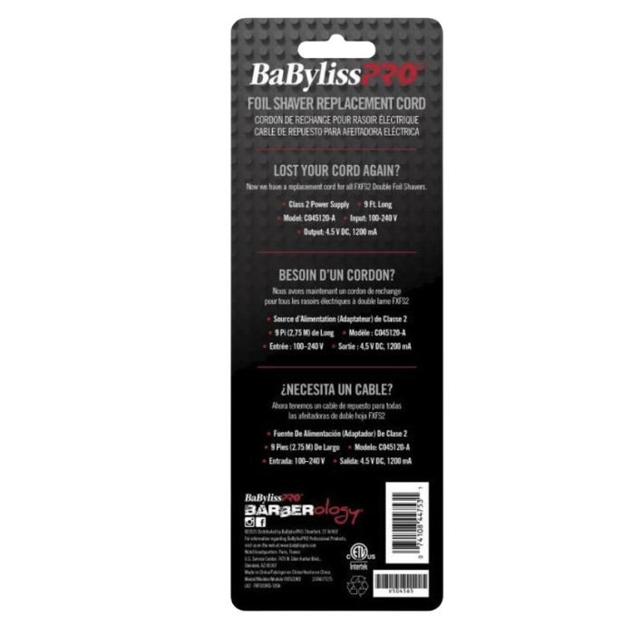 BaBylissPRO Shaver Replacement Cord FXFSCORD