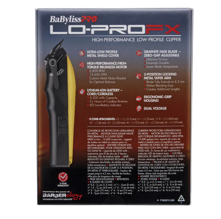 BaBylissPRO Yellow LO-PROFX Cordless Clipper FX825YI