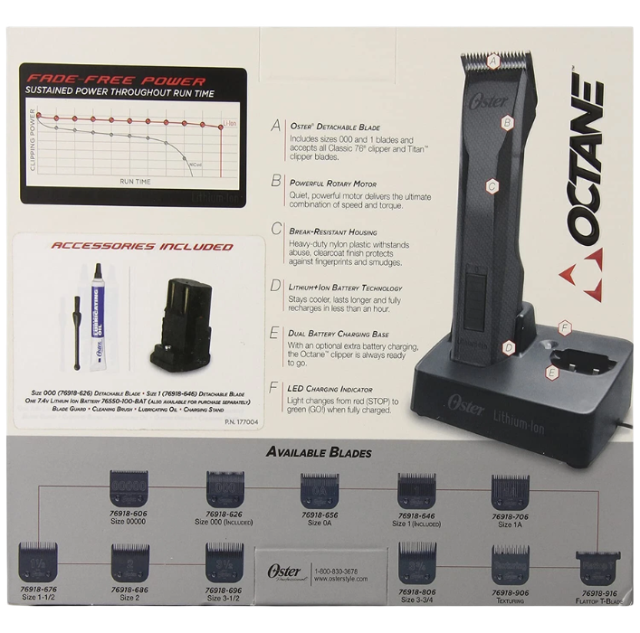 Oster Professional Octane Cordless Clipper 76550-00 Lithium-Ion Heavy Duty Barber Clipper