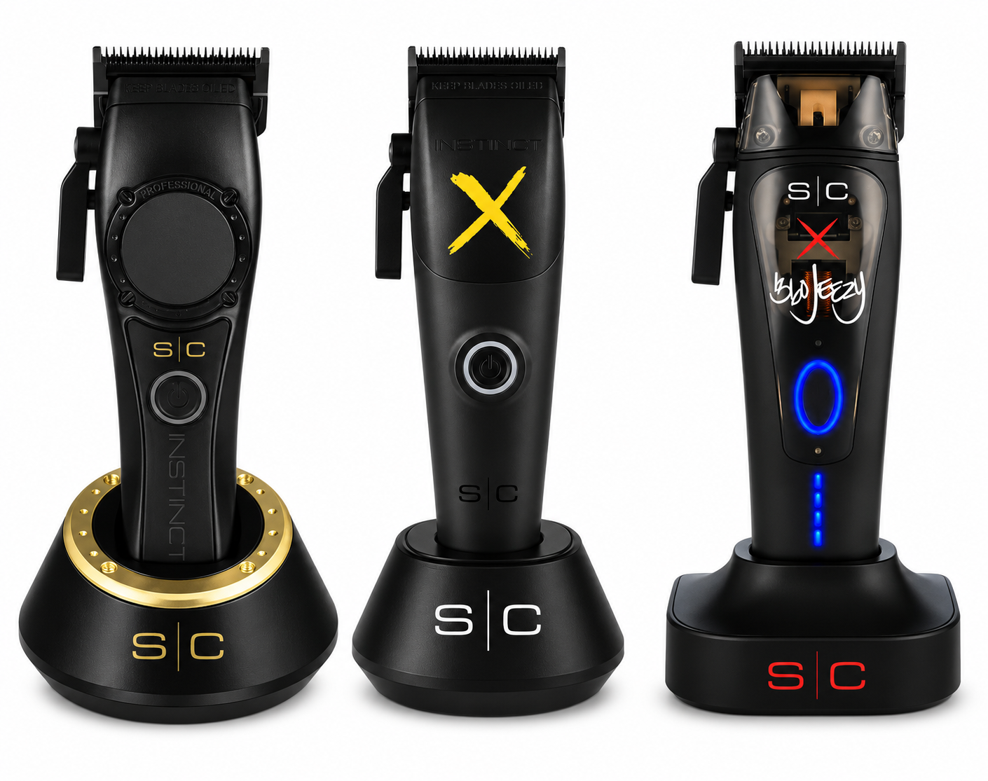 StyleCraft Instinct Clipper Combo Bundle Professional Cordless Hair Clippers SC607M + SC614B + SC608M