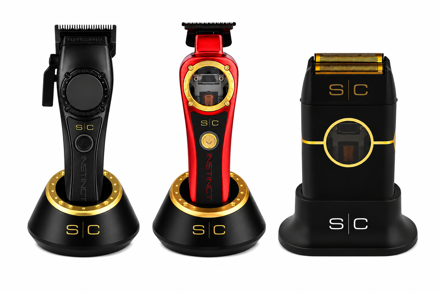 StyleCraft Instinct Professional Barber Bundle Clipper, Trimmer & Metal Double Foil Shaver SC607M + SC407M + SC807B