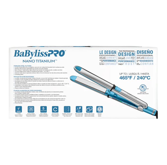 BaBylissPRO Nano Titanium Prima3100 Ionic Hair Straightener Dual Voltage 1" Styling Iron BNT3100TUC