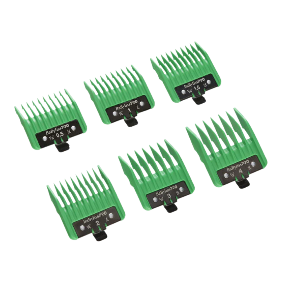 BaBylissPRO Clipper Guards 6‑Piece Green Comb Set for FX + Tomb45 Clippers FXPCG2