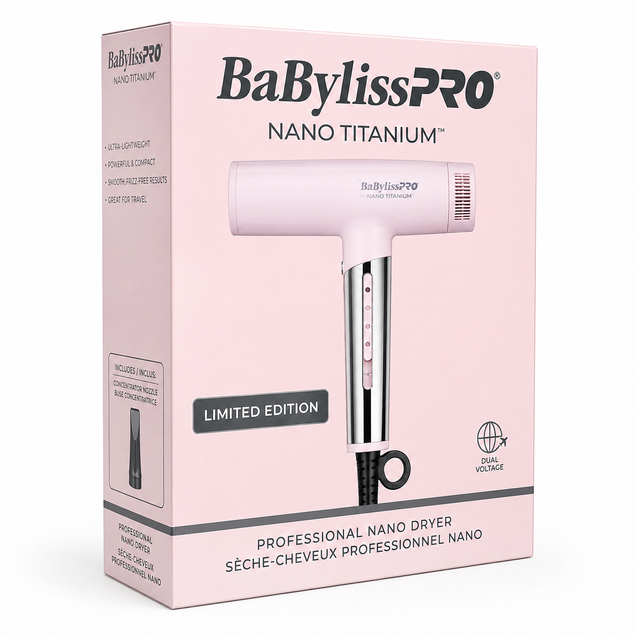 BaBylissPRO Limited Edition Nano Titanium Nano Light Ionic High-Speed Hair Dryer Pink BNTC9200PK