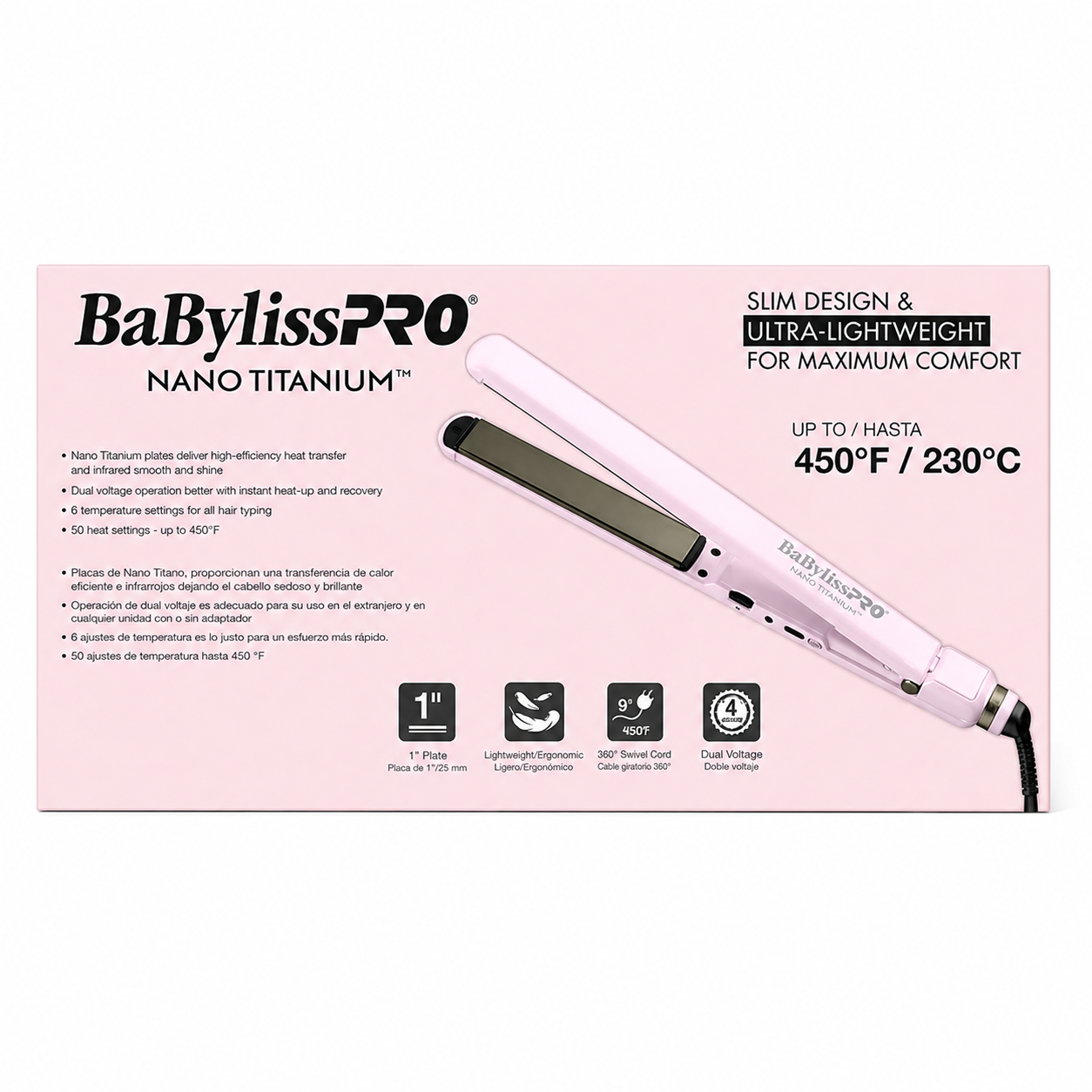 BaBylissPRO Nano Titanium Limited Edition Pink 1" Ultra-Thin Flat Iron BNT4072TPK