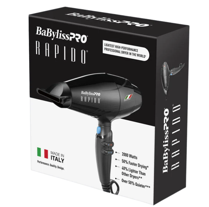 BaBylissPRO RAPIDO Blow Dryer 2000 Watts Black BRAP1