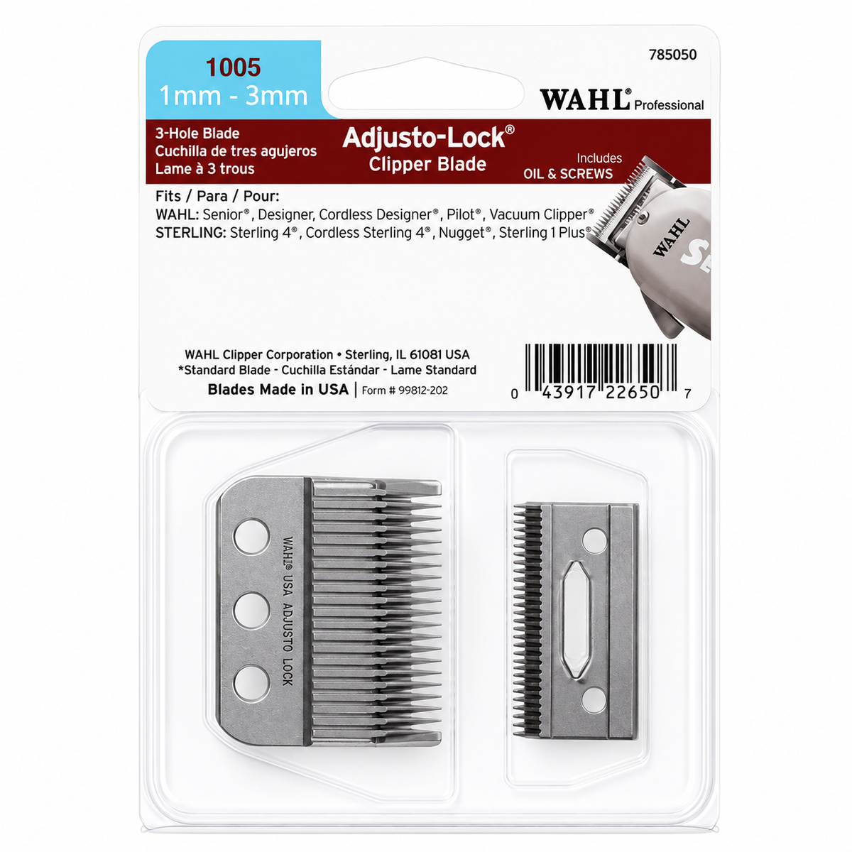 Wahl Professional 3-Hole Standard 1mm–3mm Adjusto-Lock Clipper Replacement Blade 1005