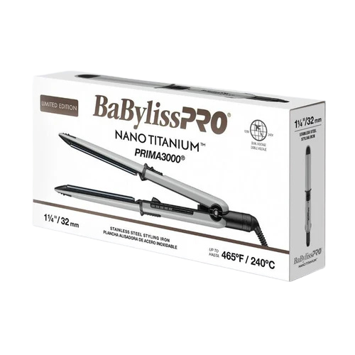 BaBylissPRO BNT3000TGY Limited Edition 1.25" Nano Titanium Prima 3000 Styling Flat Iron – Grey
