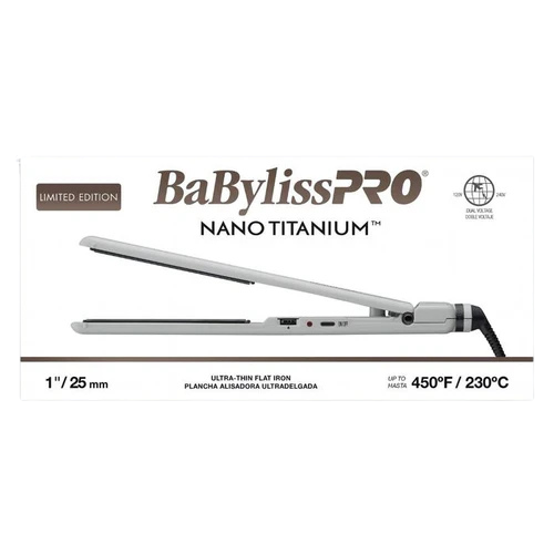 BaBylissPRO BNT4072TGY Limited Edition 1″ Nano Titanium Ultra‑Thin Flat Iron – Grey