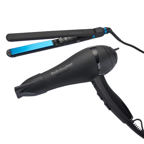 BaBylissPRO BNTPPMB415 Nano Titanium Lightweight Ionic Dryer & 1" Ultra‑Thin Flat Iron Set – Matte Black
