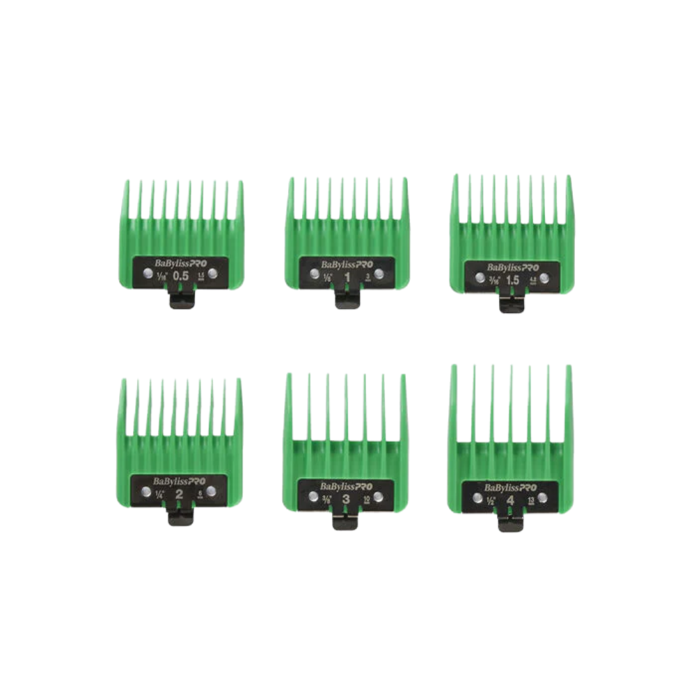 BaBylissPRO Clipper Guards 6‑Piece Green Comb Set for FX + Tomb45 Clippers FXPCG2