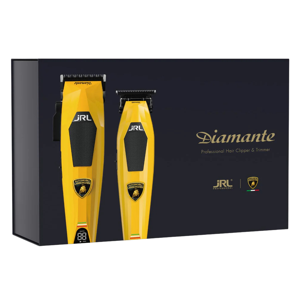 JRL x Lamborghini Diamante Yellow Combo Set (DI2025Y) – Clipper & Trimmer with LED, Dual-Speed & Reset-IQ Charging