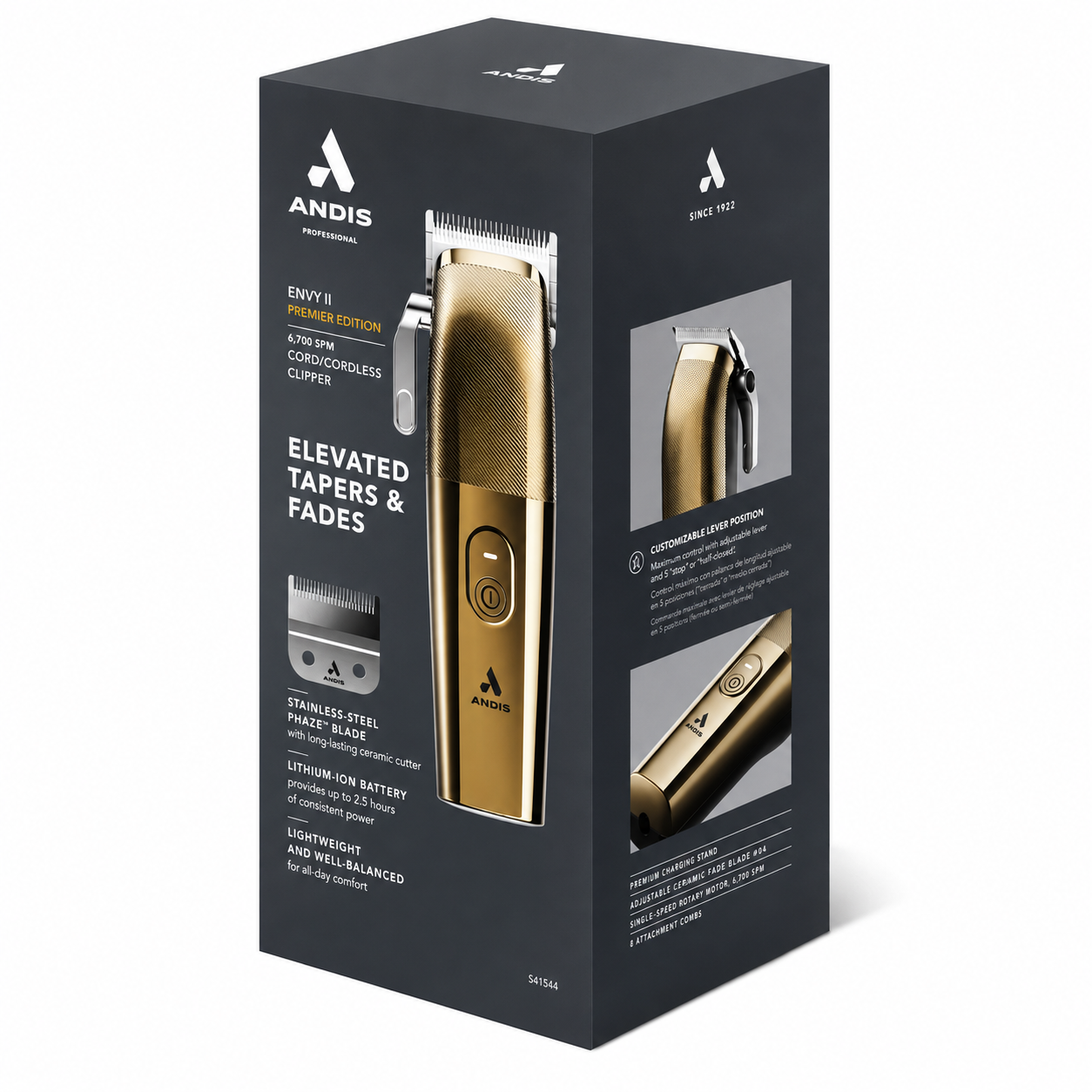 Andis Envy II Clipper Premium Edition Gold Cordless Clipper with Charging Stand 561566