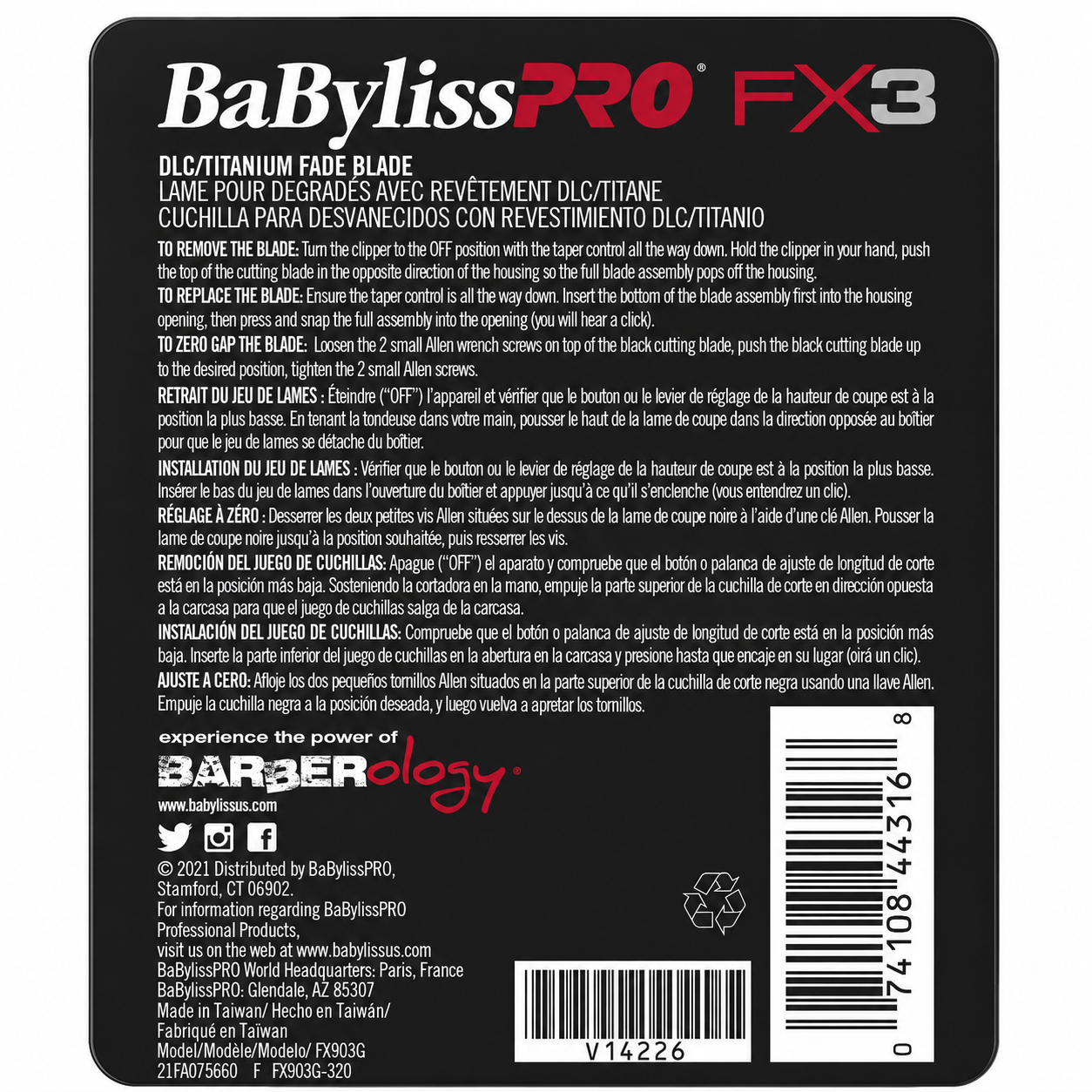 BaBylissPRO FX3 Clipper Replacement DLC/Titanium Fade Blade Gold #FX903G