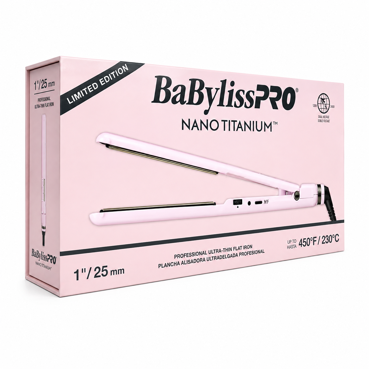 BaBylissPRO Nano Titanium Limited Edition Pink 1" Ultra-Thin Flat Iron BNT4072TPK