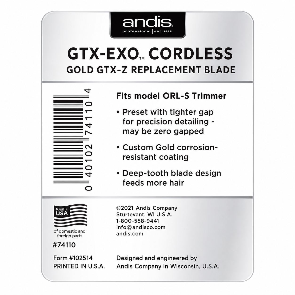 Andis GTX-EXO Cordless Gold GTX-Z Deep Tooth Replacement Blade 74110