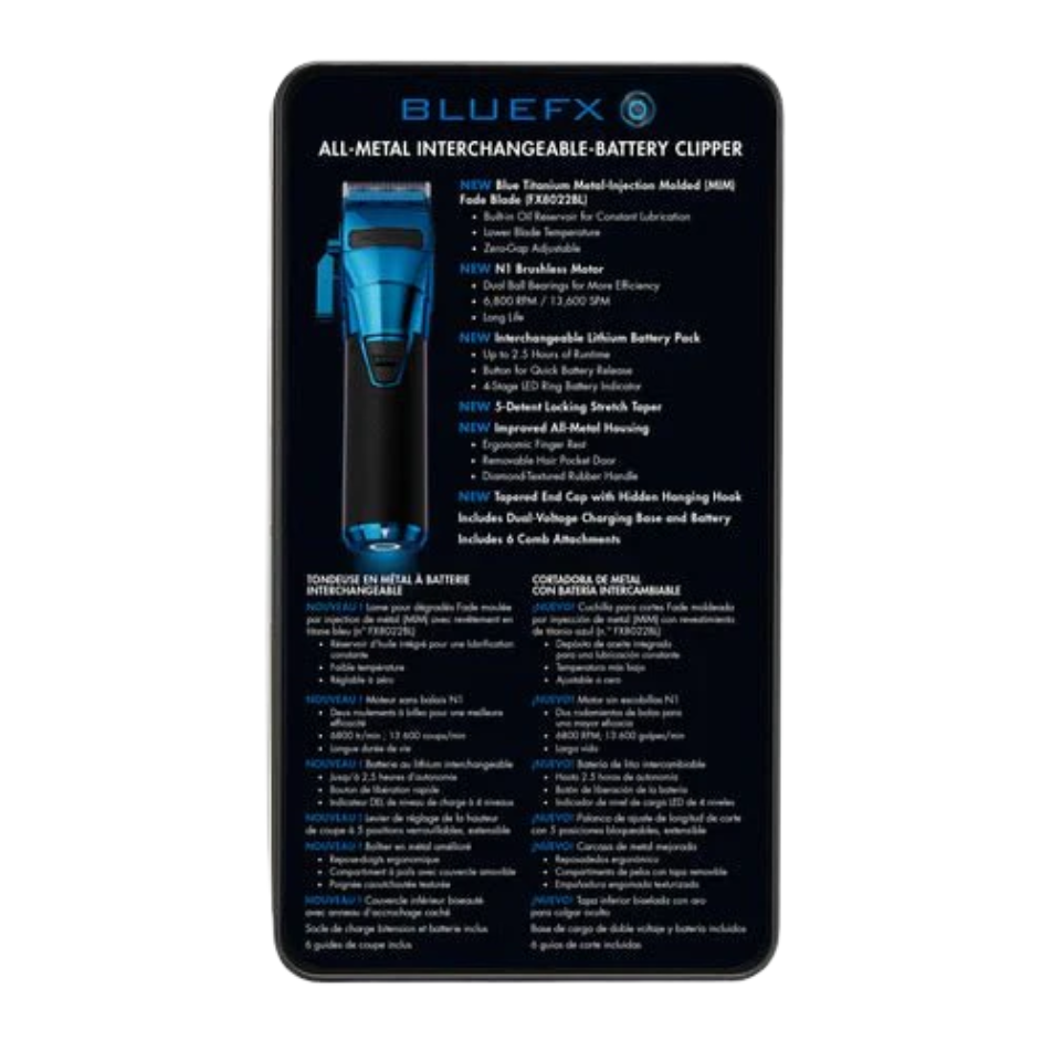 BaBylissPRO FXONE BLUE Interchangeable-Battery Clipper FX899BL – Professional Cordless Clipper with Powerful Performance