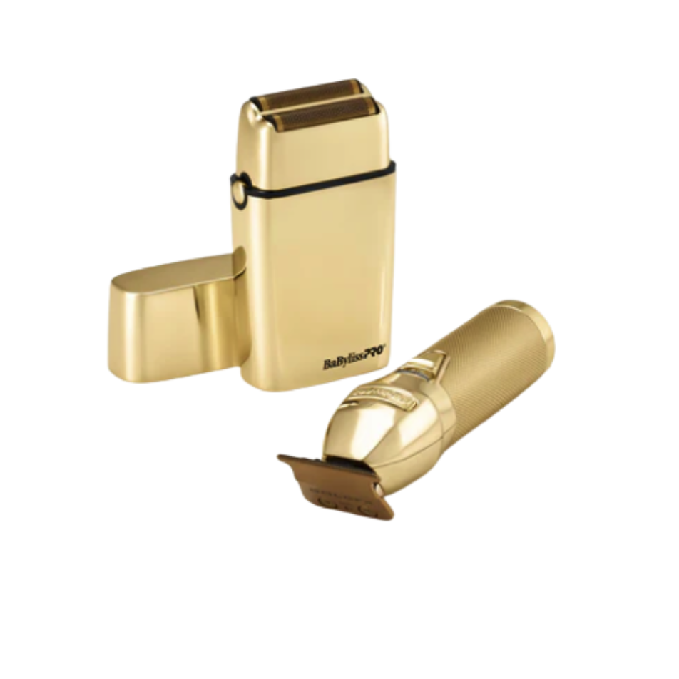 BaBylissPRO LimitedFX Gold Trimmer & Double Foil Shaver Combo FXDUOFS2TG – Professional Grooming Set