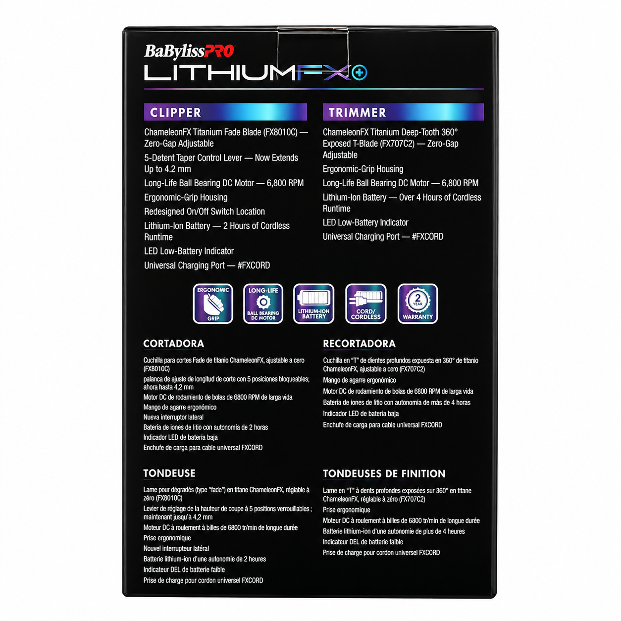 BaBylissPRO LithiumFX+ Limited Edition Iridescent Clipper & Trimmer Combo FX73HOLPKRB