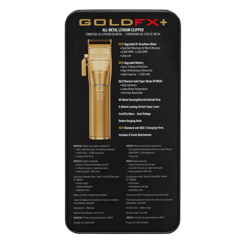 BaBylissPRO GoldFX+ All-Metal Lithium Cordless Clipper FX870NG 