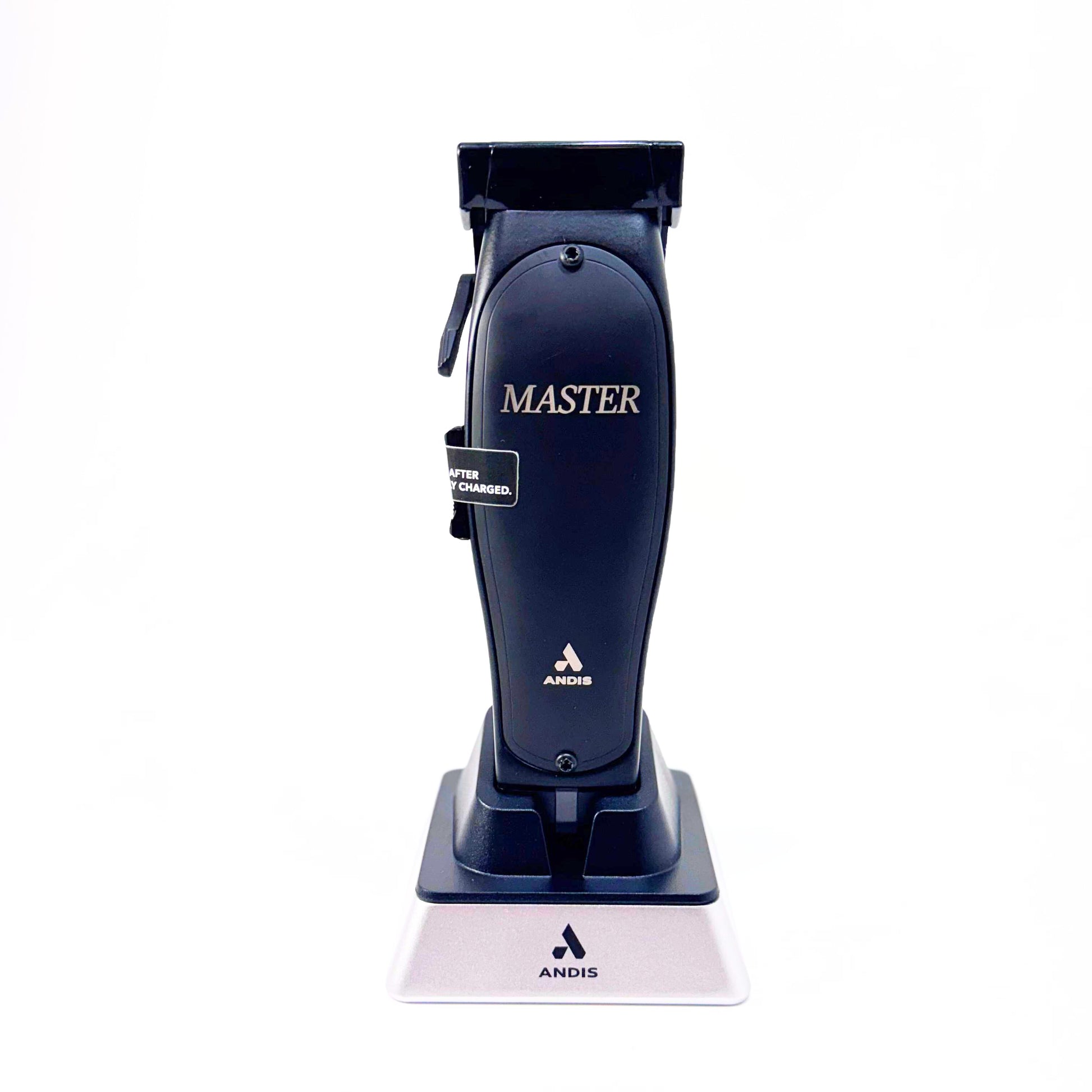 Andis Black Master Clipper on charging stand