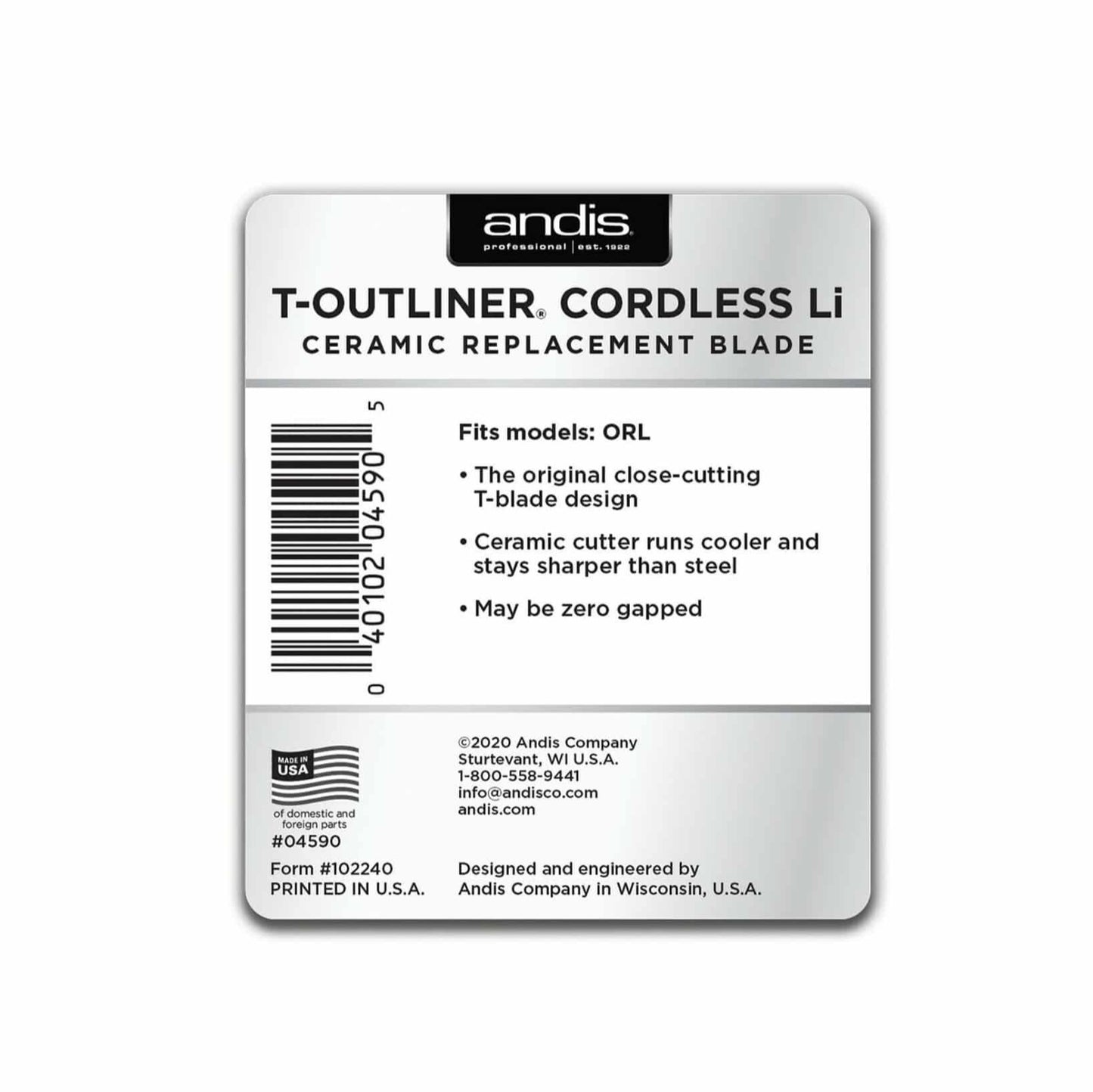 Andis Ceramic Trimmer Blade #04590 – T-Outliner Cordless Li Replacement Blade back