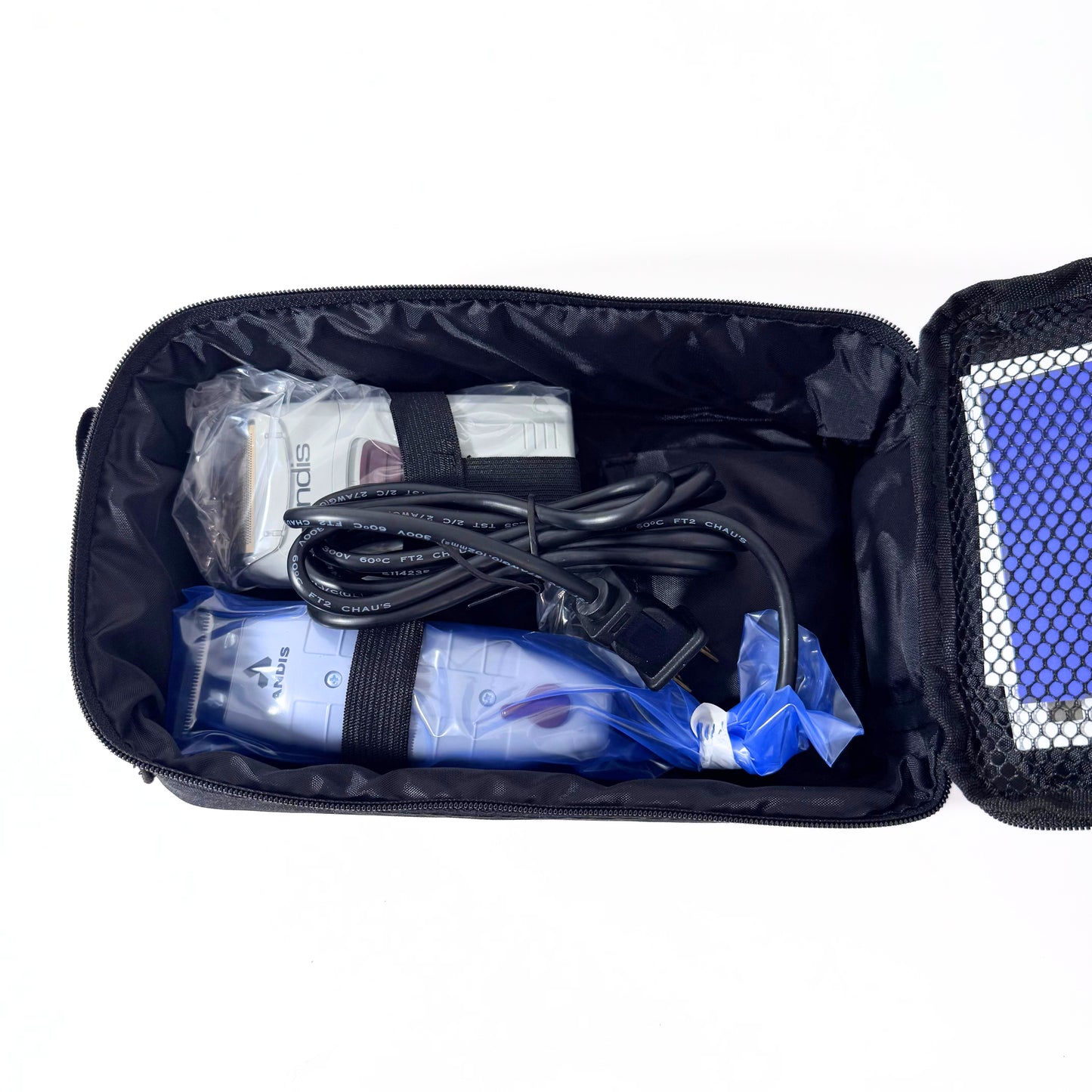 Andis  Finishing Combo T-Outliner Trimmer and Pro Foil Shaver 17195 case open