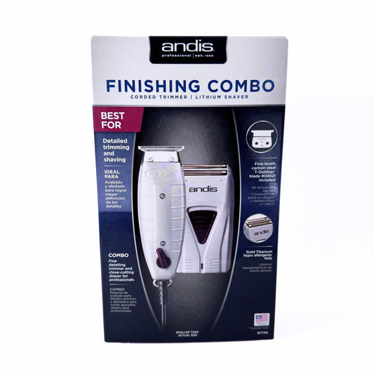 Andis  Finishing Combo T-Outliner Trimmer and Pro Foil Shaver 17195 front of box