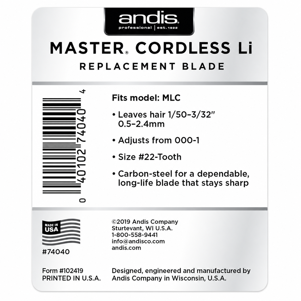 Andis Master Cordless Li Replacement Blade 74040
