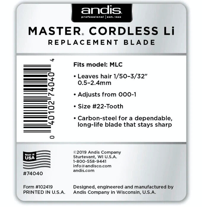 Andis Master Cordless Li Replacement Blade 74040 – Carbon Steel 000–1 for MLC Clippers back