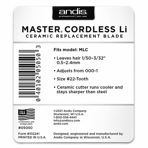 Andis Master Cordless Replacement Blade #22 Tooth Fits MLC Model OEM #05050