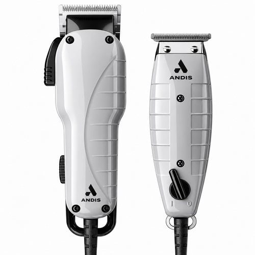 Andis Professional Barber Combo Hair Clipper and Trimmer 17 Piece Set Grey 66325 + 66615