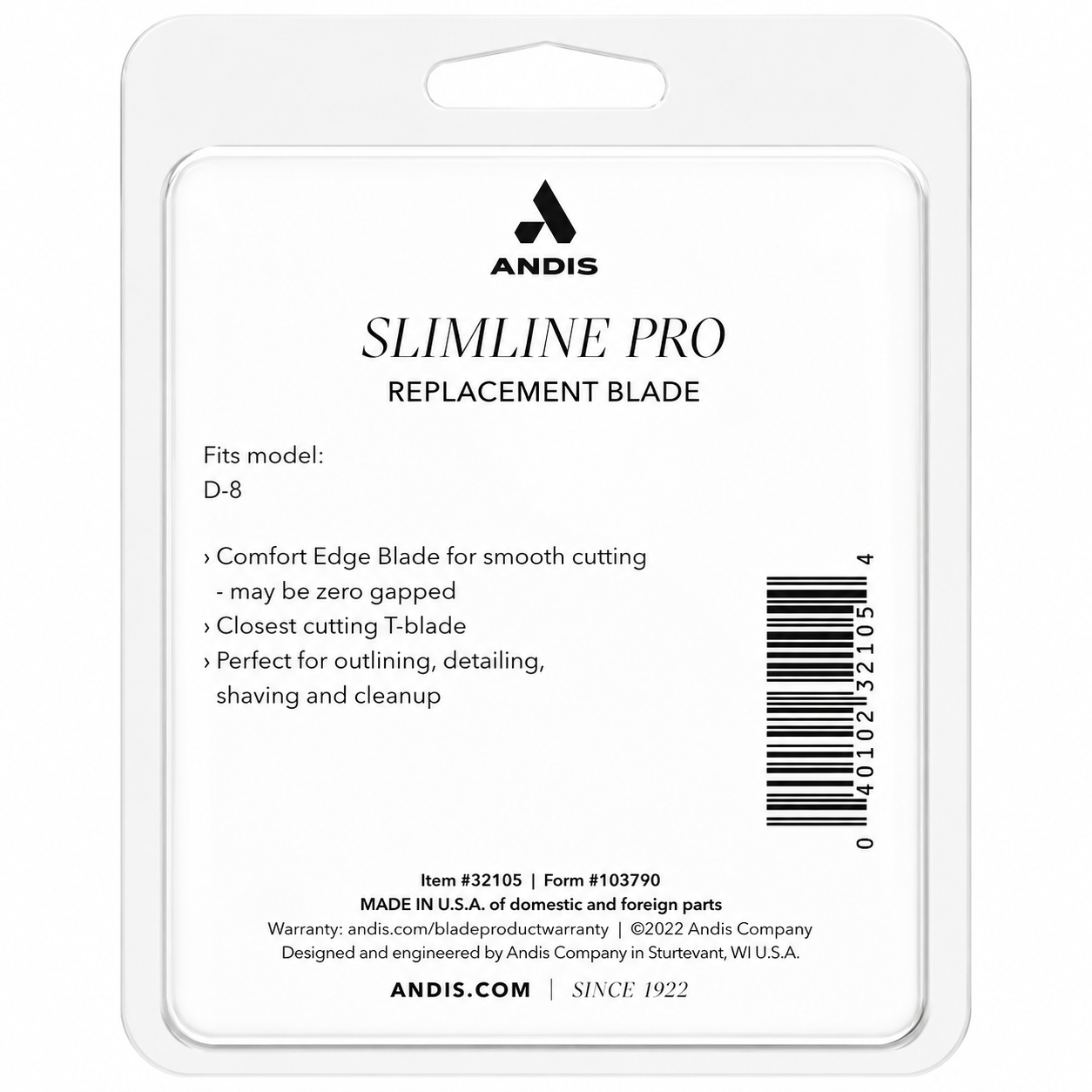 Andis Slimline Pro Carbon‑Steel T‑Blade Replacement Blade 32105