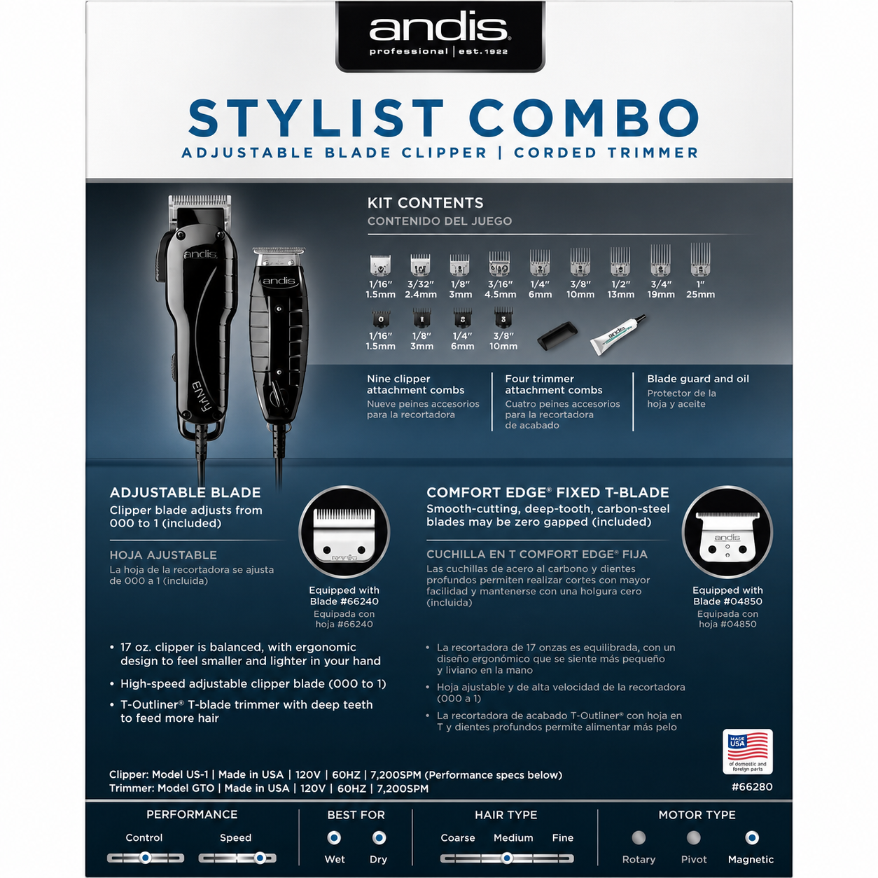 Andis Stylist Clipper and Trimmer Combo 66280