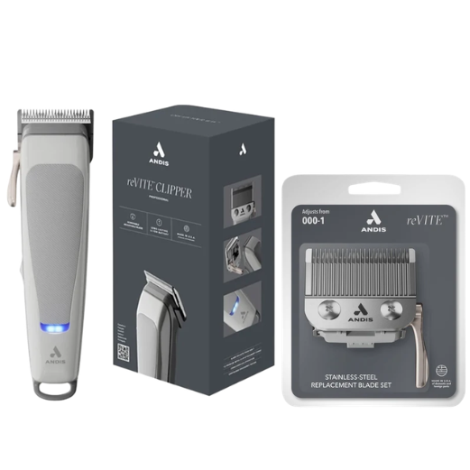 Andis reVITE Cordless Taper Clipper Grey & Replacement Taper Blade Combo 86100+86010