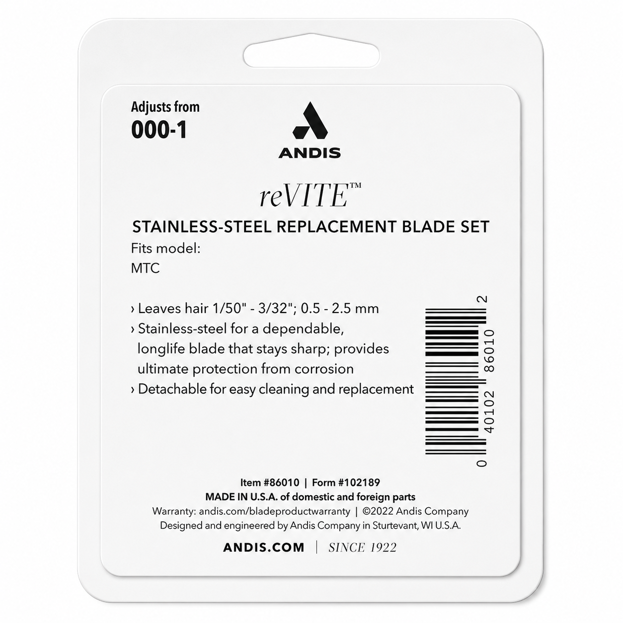 Andis reVITE Stainless Steel Replacement Taper Blade Fits reVITE Clipper 86010
