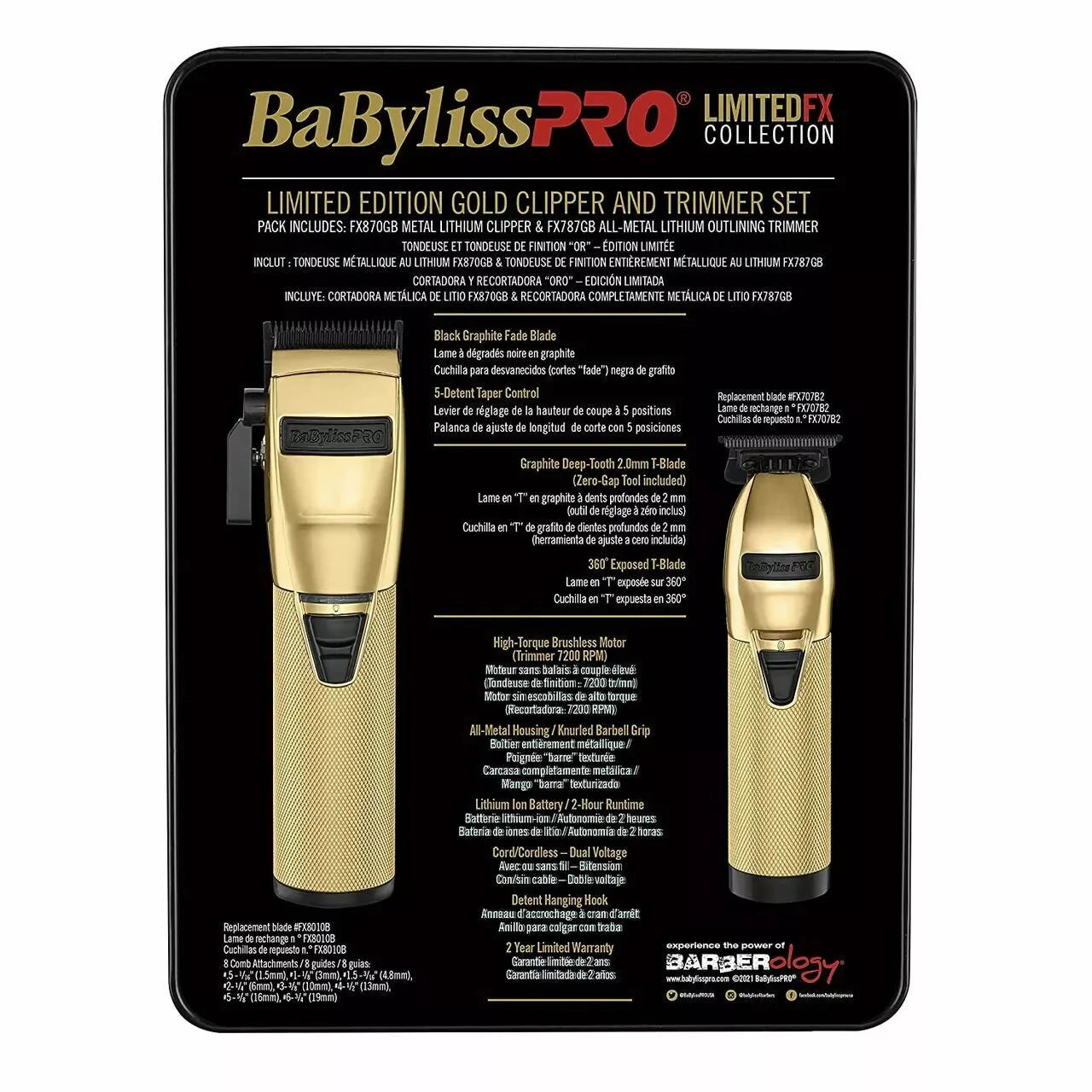 BABYLISS PRO MetalFX Series Gold Clipper and Trimmer Set FX787GB & FX870GB FXHOLPK2GB