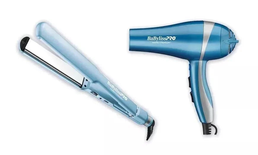 BABYLISS PRO NANO TITANIUM 450° 1.5" FLAT IRON & BLOW DRYER BNTPP58
