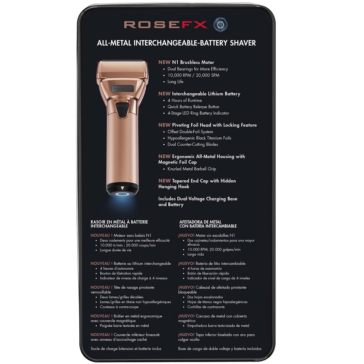 BaBylissPRO FXOne Cordless Double Foil Shaver Rose Gold FX79FSRG