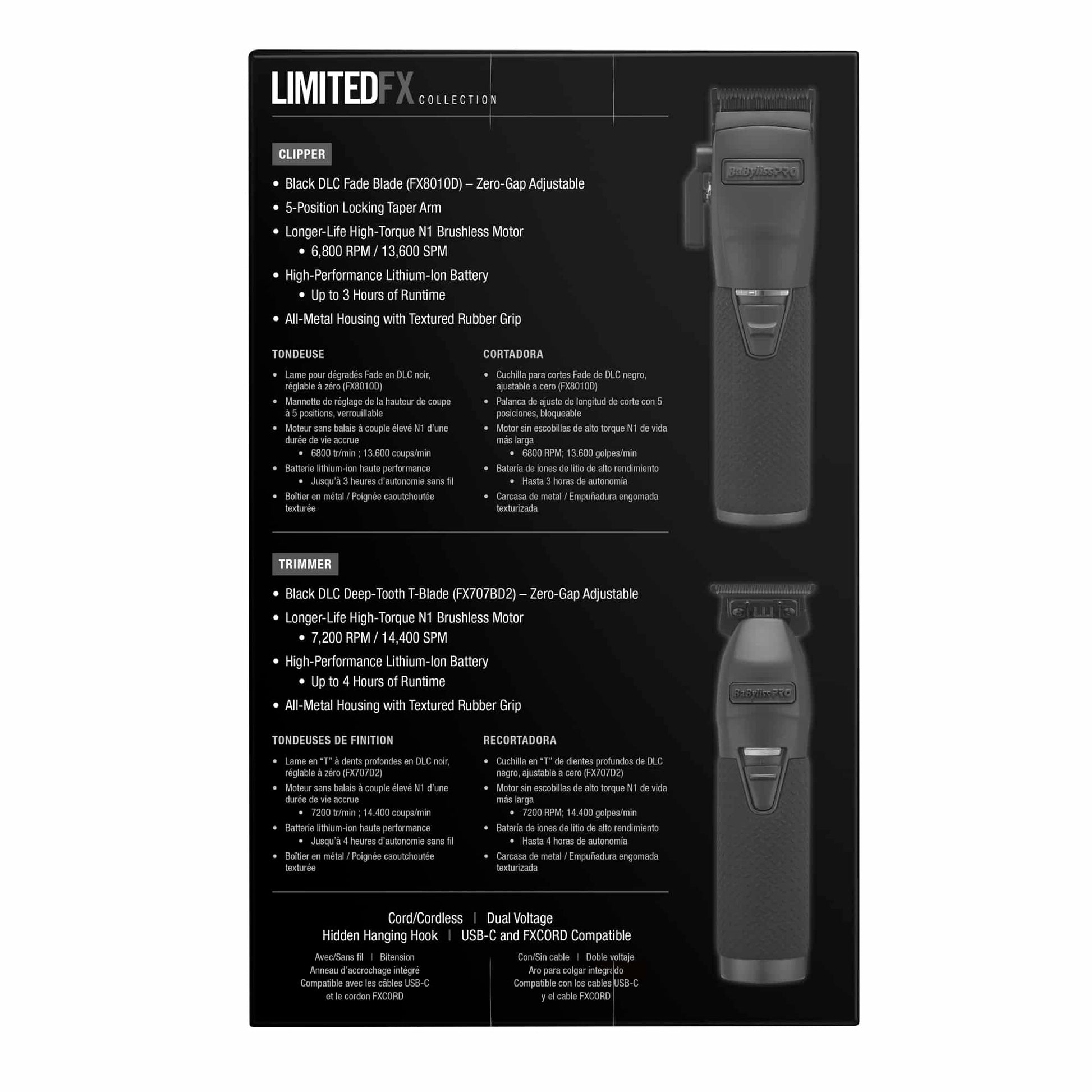 BaBylissPRO LimitedFX Clipper and Trimmer Collection Matte Black FXDUOCTMB