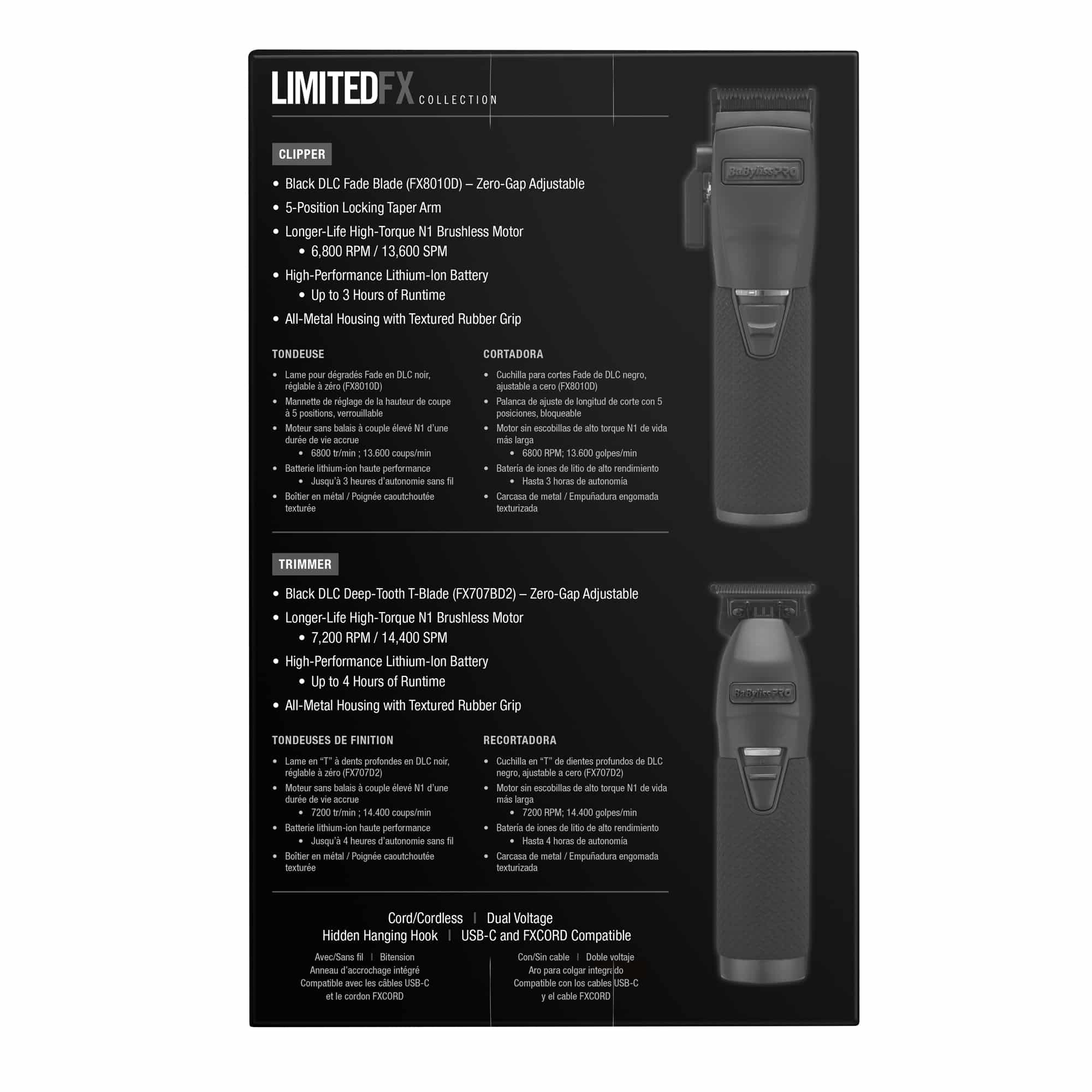 BaBylissPRO LimitedFX Clipper and Trimmer Collection Matte Black FXDUOCTMB