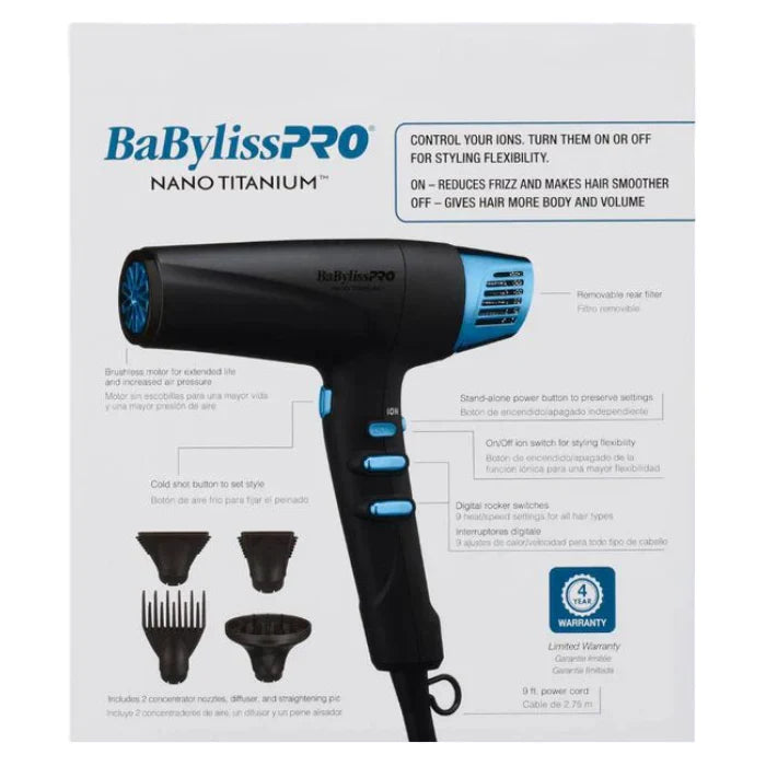 BaBylissPRO NANO TITANIUM™ Limited Edition Black & Blue Professional High-speed Dual Ionic Dryer BNTMB9100