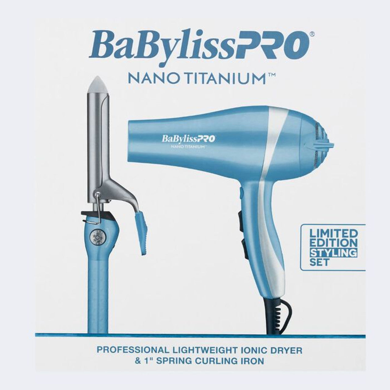 BaBylissPRO Nano Titanium Lightweight Ionic Dryer & 1" Spring Curling Iron BNTPP68