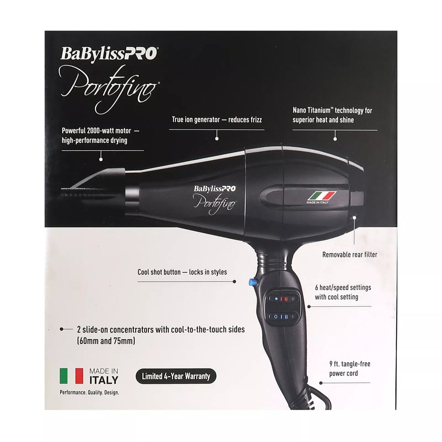 BaBylissPRO Portofino Nano Titanium Black Full-Size Blow Dryer BPOR1