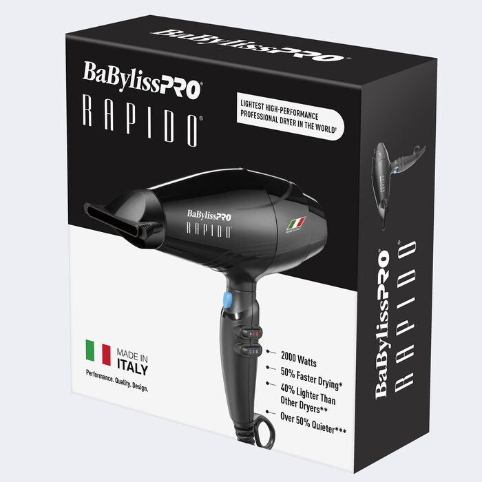 BaBylissPRO RAPIDO Blow Dryer 2000 Watts Black BRAP1