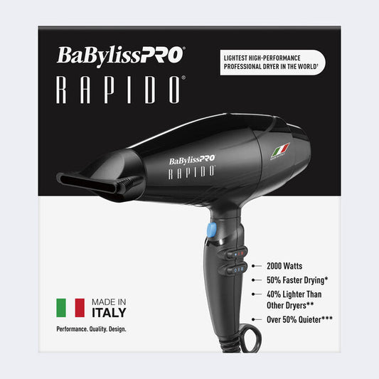 BaBylissPRO RAPIDO Blow Dryer 2000 Watts Black BRAP1